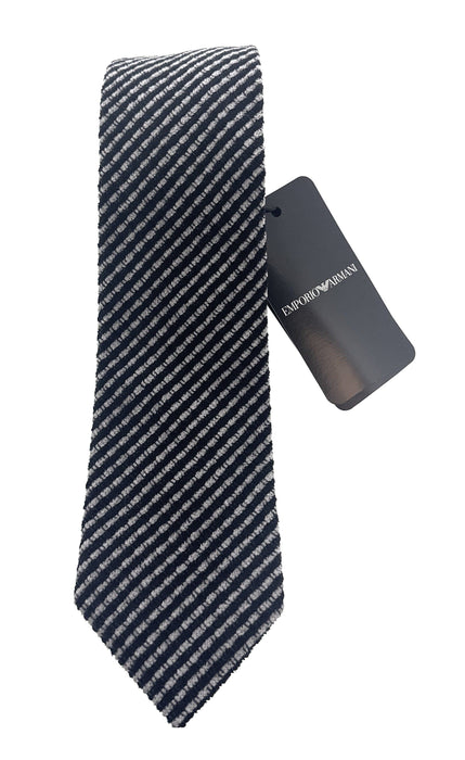 Emporio Armani Mens Black Striped Tie – Made in Italy