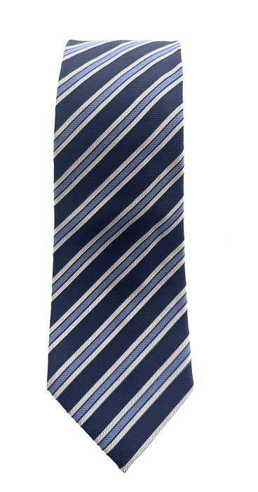 Emporio Armani Mens Night Blue Regimental stripe Tie – Made in Italy