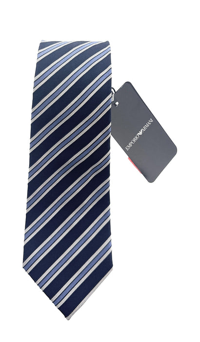 Emporio Armani Mens Night Blue Regimental stripe Tie – Made in Italy