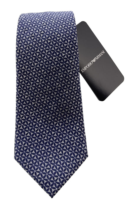 Emporio Armani Mens Peacot Blue Geometric Tie – Made in Italy