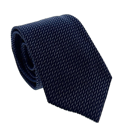 Emporio Armani Men’s Blue and Grey Herringbone Cotton Silk Necktie, 3"