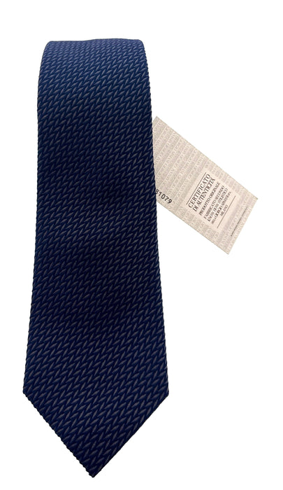 Emporio Armani Men’s Blue and Grey Herringbone Cotton Silk Necktie, 3"