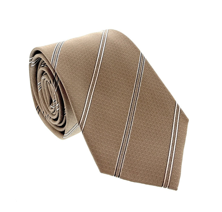 Emporio Armani Men’s Khaki Regimental Stripe Silk Necktie, 3"