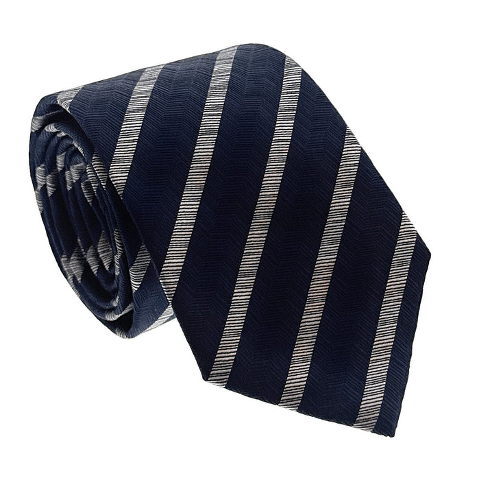 Emporio Armani Mens Peacot Blue Striped Tie – Made in Italy