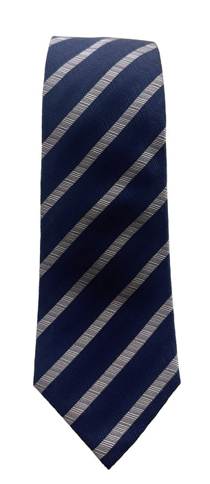 Emporio Armani Mens Peacot Blue Striped Tie – Made in Italy