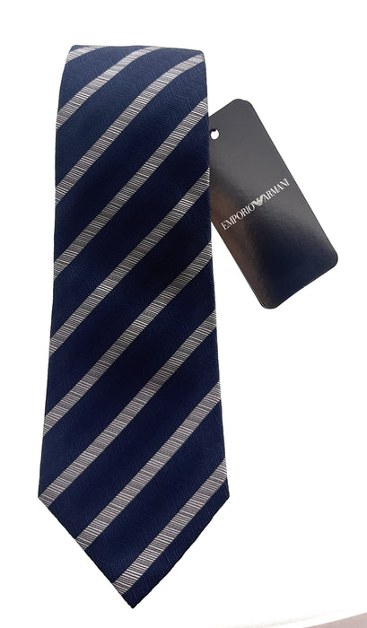 Emporio Armani Mens Peacot Blue Striped Tie – Made in Italy