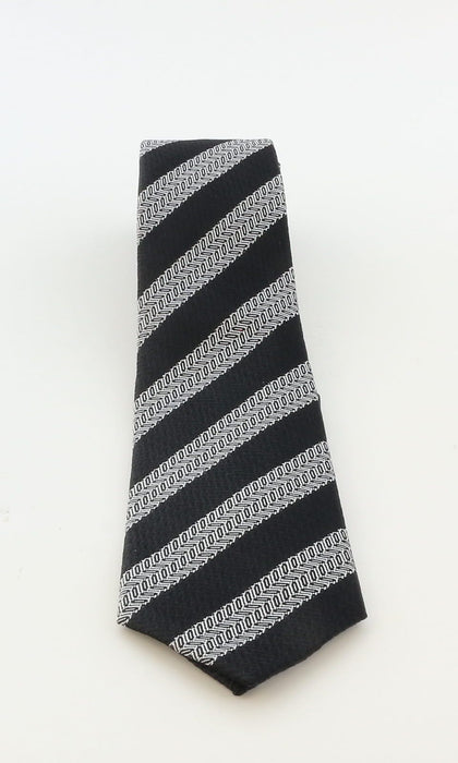 Emporio Armani Mens Black White Herringbone Stripe Tie – Made in Italy
