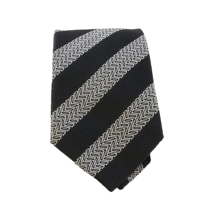 Emporio Armani Mens Black White Herringbone Stripe Tie – Made in Italy