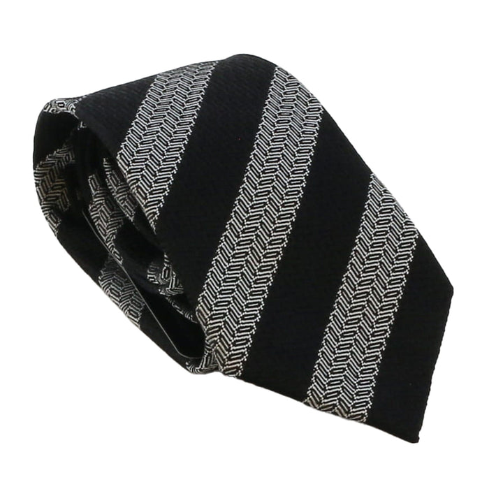 Emporio Armani Mens Black White Herringbone Stripe Tie – Made in Italy