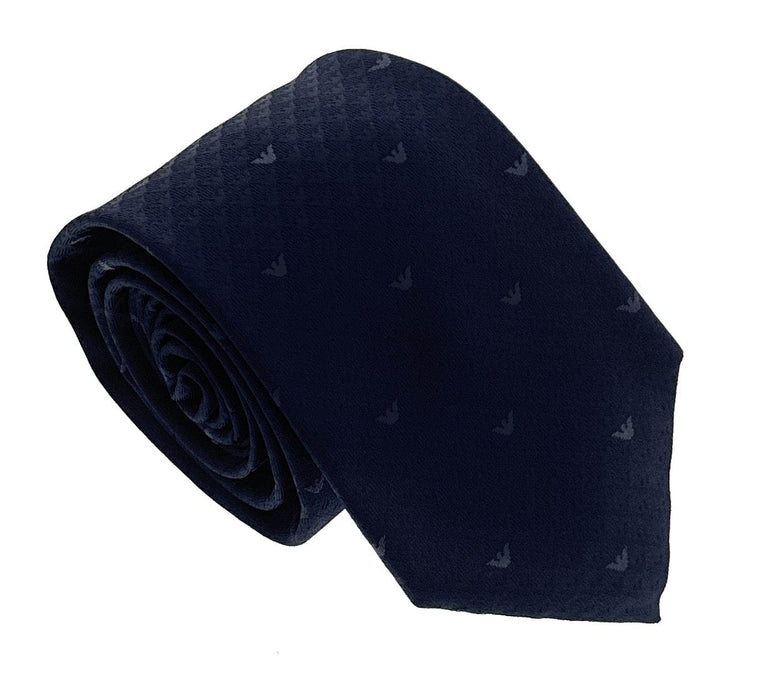 Emporio Armani Navy Blue Armani Logo Pattern Men's Tie – Made in Italy