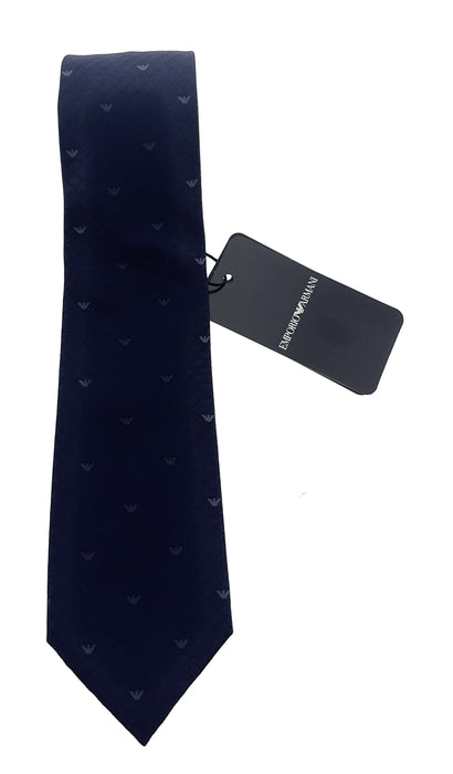 Emporio Armani Navy Blue Armani Logo Pattern Men's Tie – Made in Italy