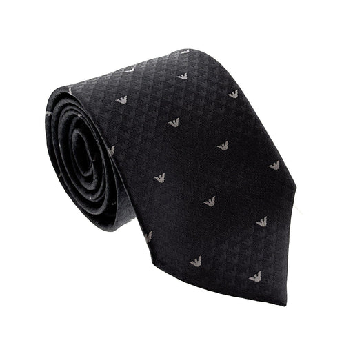 Emporio Armani Men’s Grey Silk Necktie with Logo Print, 3"