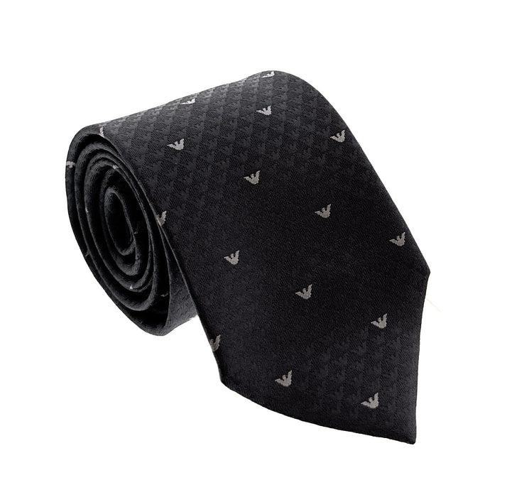 Emporio Armani Men’s Grey Silk Necktie with Logo Print, 3"
