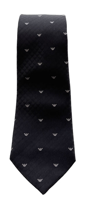 Emporio Armani Men’s Grey Silk Necktie with Logo Print, 3"