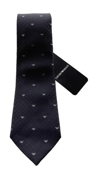 Emporio Armani Men’s Grey Silk Necktie with Logo Print, 3"