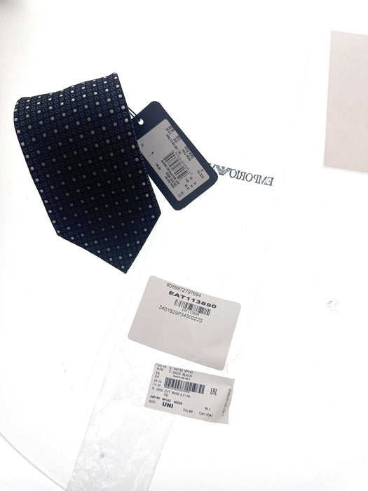 Emporio Armani Mens Black Dotted Tie – Made in Italy
