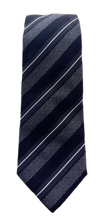 Emporio Armani Mens Shadow grey Wide diagonal strip Tie – Made in Italy
