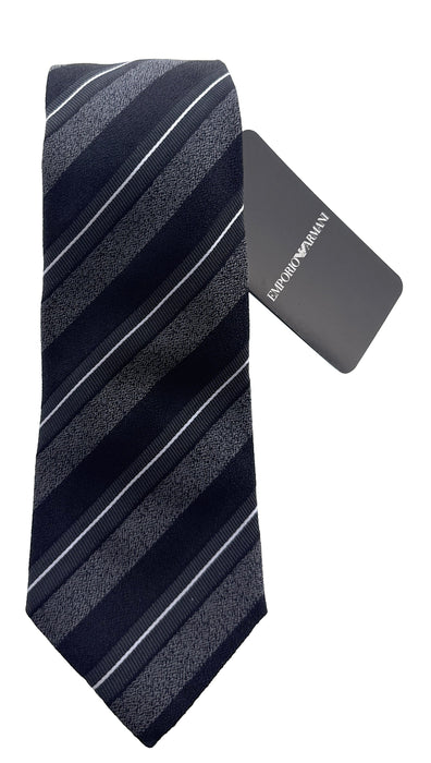 Emporio Armani Mens Shadow grey Wide diagonal strip Tie – Made in Italy