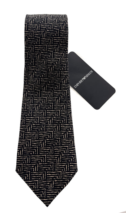 Emporio Armani Mens Black and Nut Brown Maze Tie – Made in Italy