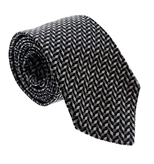 Emporio Armani Mens Shadow Grey Herringbone Tie – Made in Italy