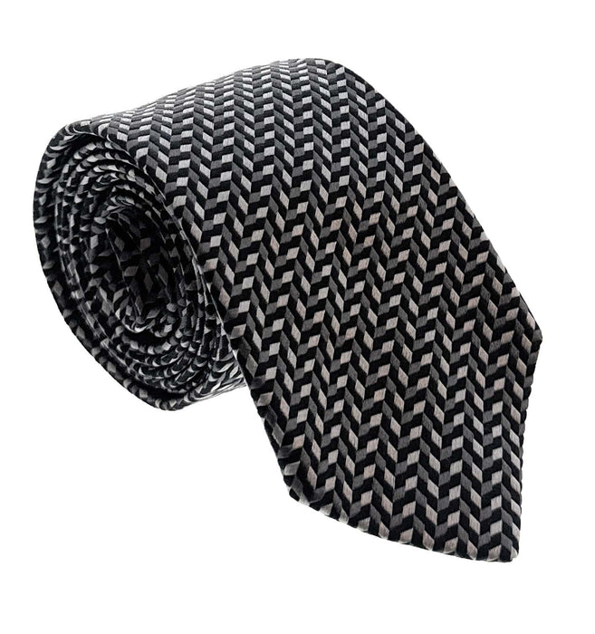 Emporio Armani Mens Shadow Grey Herringbone Tie – Made in Italy