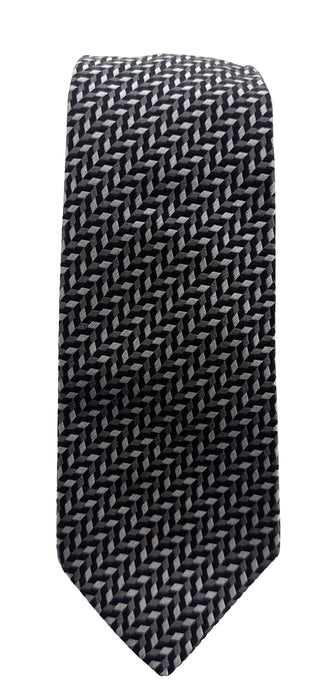Emporio Armani Mens Shadow Grey Herringbone Tie – Made in Italy
