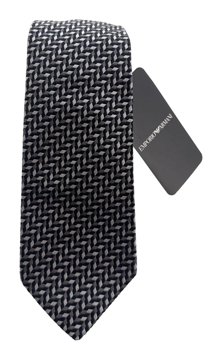 Emporio Armani Mens Shadow Grey Herringbone Tie – Made in Italy