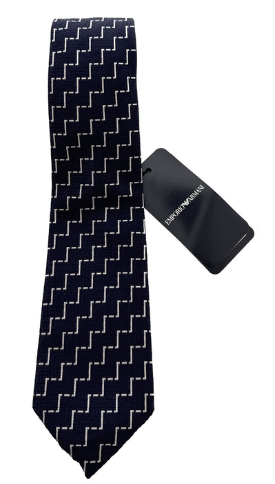 Emporio Armani Men’s Night Blue Geometric Silk Necktie, 3"