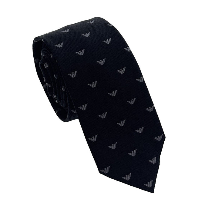 Emporio Armani Black Armani Logo Pattern Men's Tie – Made in Italy