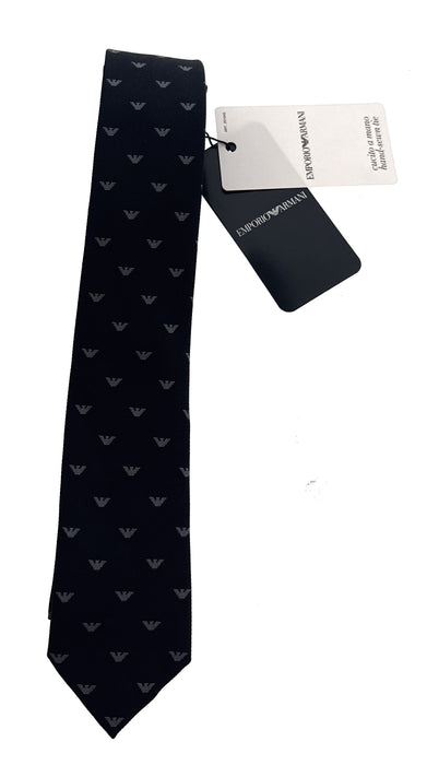 Emporio Armani Black Armani Logo Pattern Men's Tie – Made in Italy