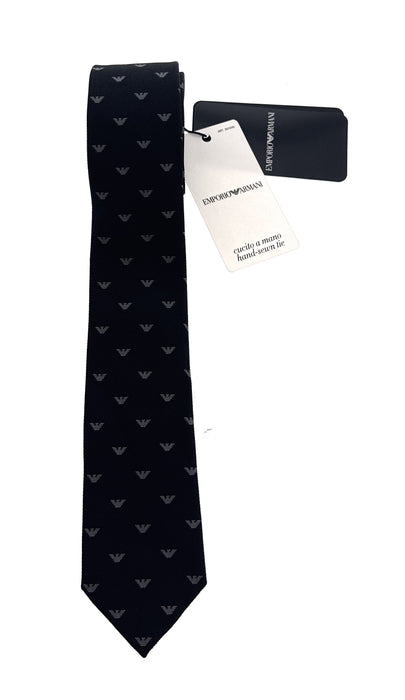 Emporio Armani Black Armani Logo Pattern Men's Tie – Made in Italy