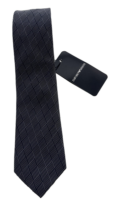 Emporio Armani Men’s Magnet Grey Geometric Silk Necktie, 3"