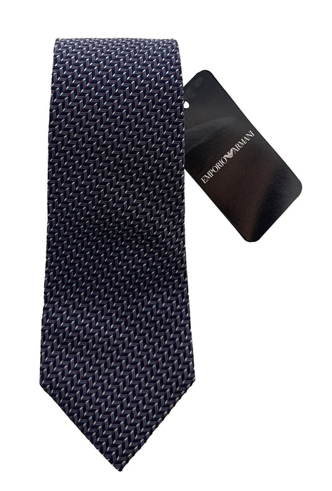 Emporio Armani Mens Peacot Blue Herringbone Tie – Made in Italy
