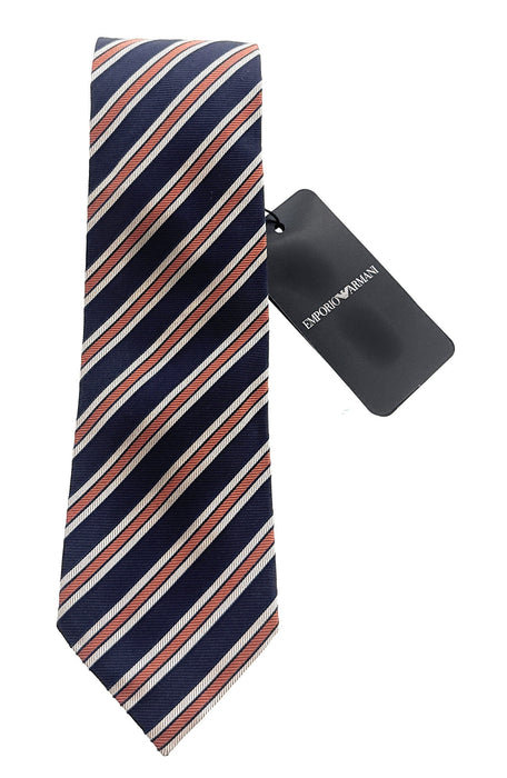 Emporio Armani Mens Blue Orange Stripe Tie – Made in Italy