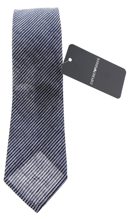 Emporio Armani Mens Ligh Blue Silver Diagonal Stripe Tie – Made in Italy