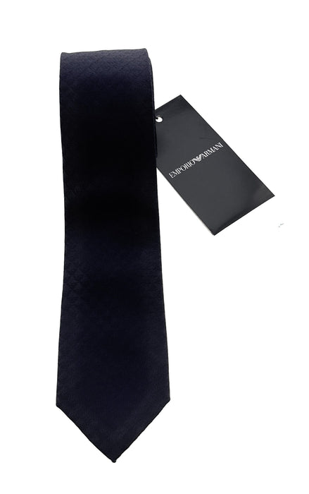 Emporio Armani Men’s Night Blue Silk Necktie with Logo Print, 2"