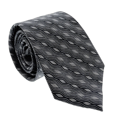 Emporio Armani Mens Light Grey Navy Wavy Geometric Tie – Made in Italy