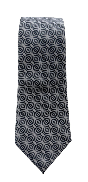 Emporio Armani Mens Light Grey Navy Wavy Geometric Tie – Made in Italy