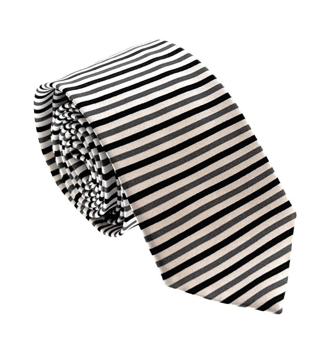 Emporio Armani Mens White Black/Grey Striped Tie – Made in Italy