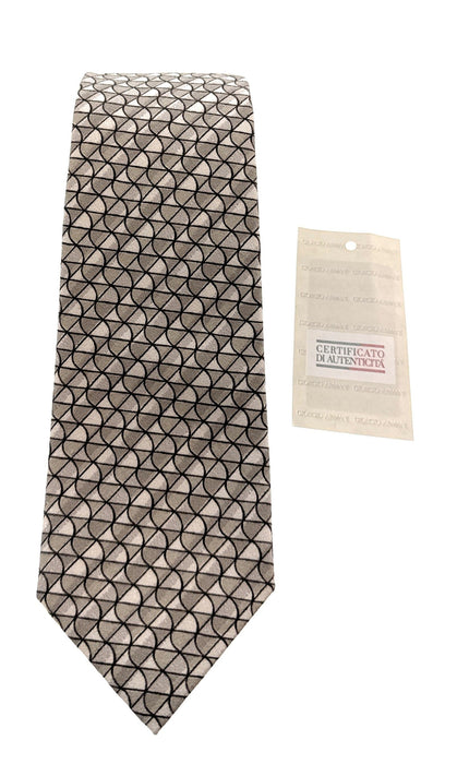 Emporio Armani Mens Khaki Geometric Abstract Tie – Made in Italy