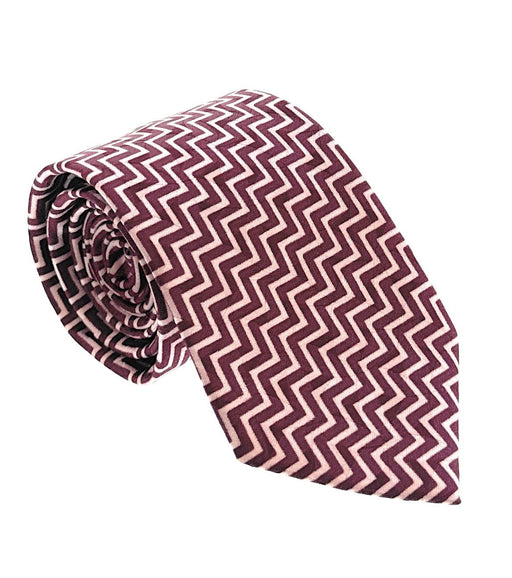 Emporio Armani Red Zigzag Pattern Silk-Linen Blend Tie – 3in