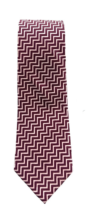 Emporio Armani Red Zigzag Pattern Silk-Linen Blend Tie – 3in
