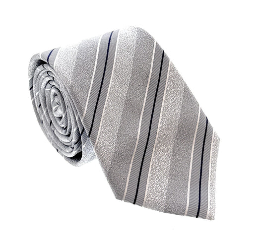 Emporio Armani Men's Silver Grey Striped Textured Weave Tie, 3"