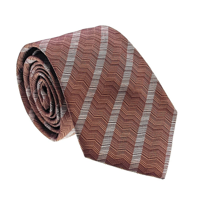 Emporio Armani Mens Orange White Herringbone Stripe Tie – Made in Italy