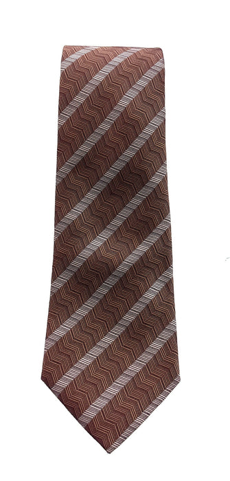 Emporio Armani Mens Orange White Herringbone Stripe Tie – Made in Italy