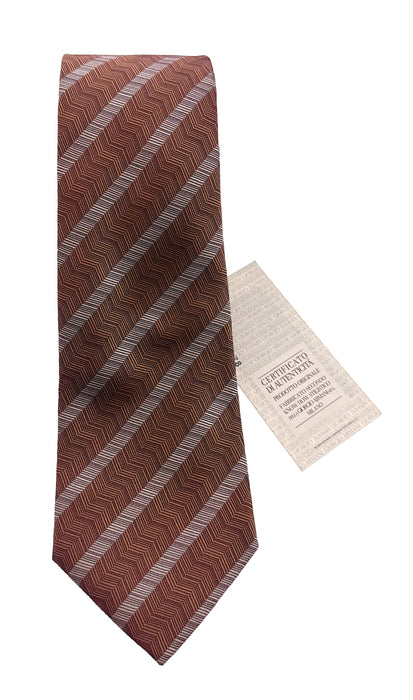 Emporio Armani Mens Orange White Herringbone Stripe Tie – Made in Italy
