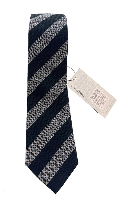Emporio Armani Dark Green Silver Striped Men's Tie, 3"