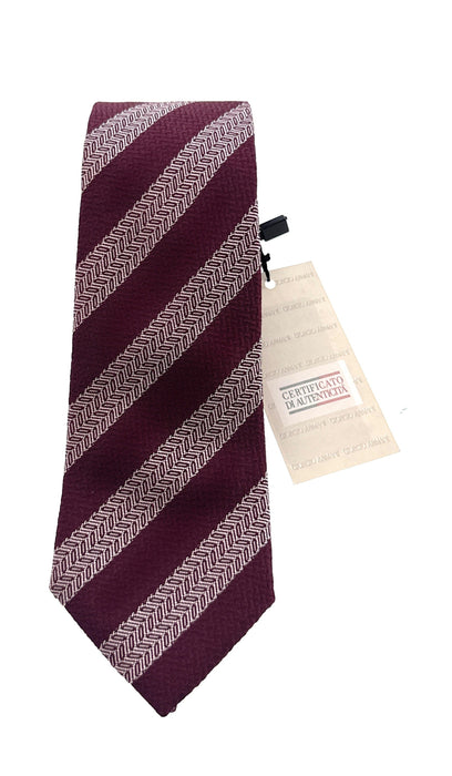 Emporio Armani Burgundy White stripe Men's Tie, 3"