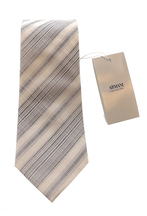 Emporio Armani White & Grey Regimental Stripe Silk Tie – 3in