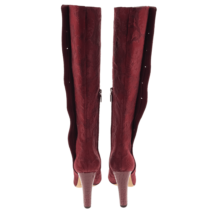 Dolce & Gabbana Red Croc Embossed Toe Cap Suede Knee High Boots-